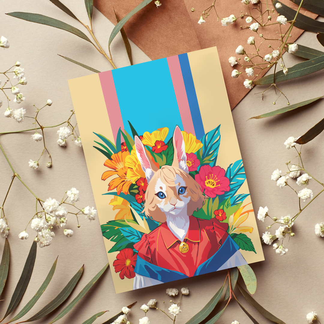 Urban Animal Portrait - Floral Rabit