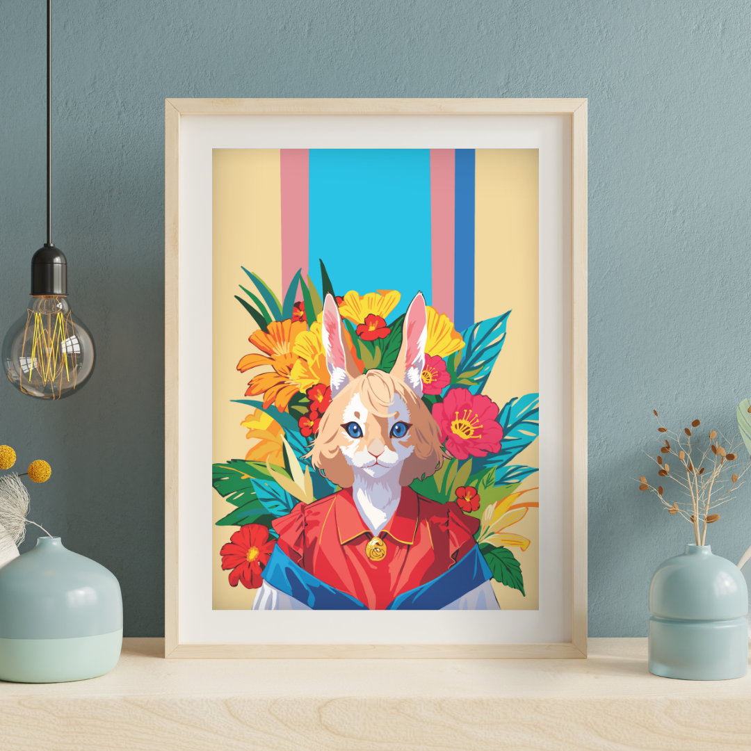 Urban Animal Portrait - Floral Rabit